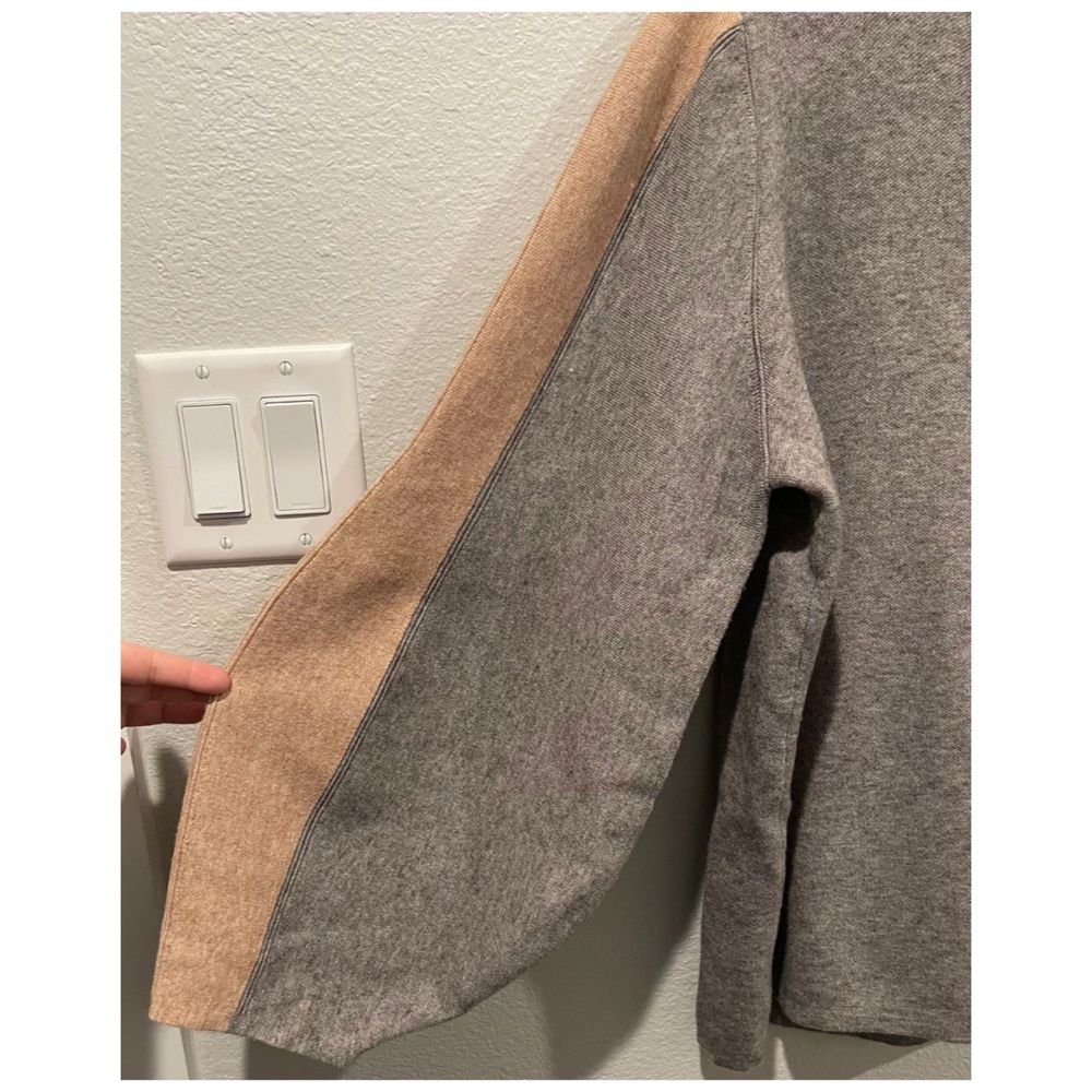 THML Round Neck Grey Tan Ballon Sleeves Sweatshirt - Picture 3 of 4
